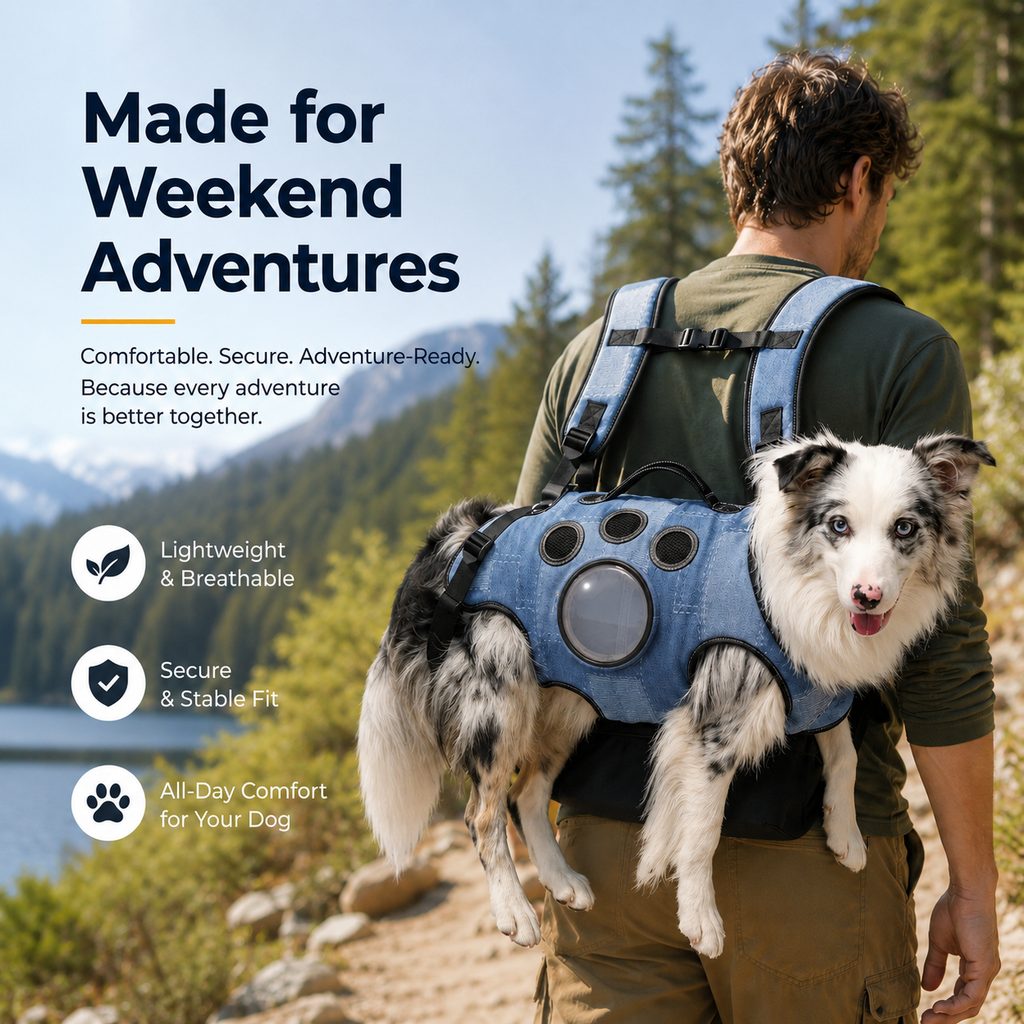 Hands-Free Denim Dog Carrier Backpack – No Arm Strain