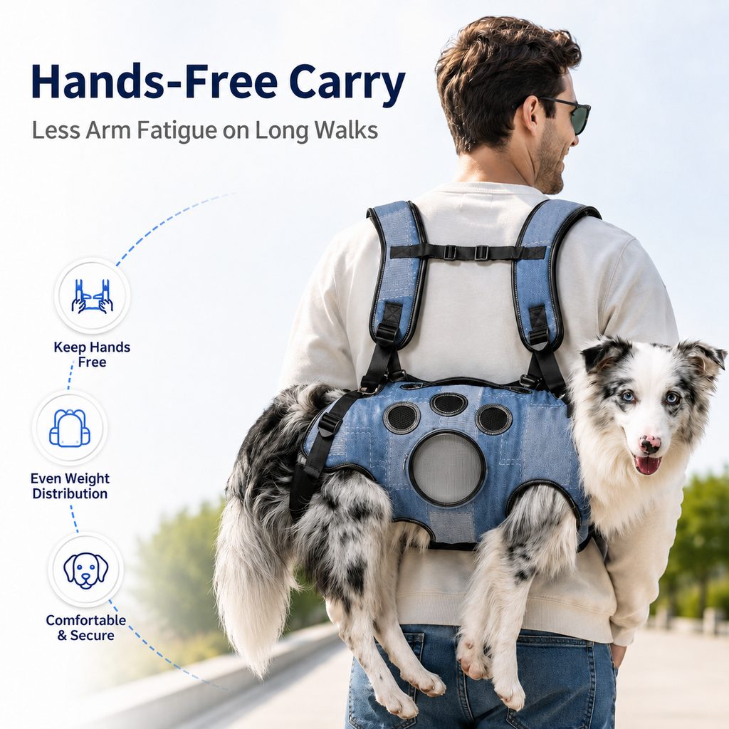 Hands-Free Denim Dog Carrier Backpack – No Arm Strain