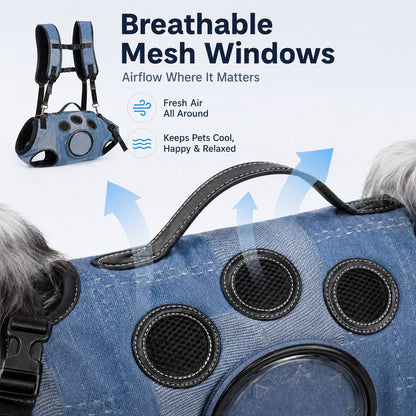 Hands-Free Denim Dog Carrier Backpack – No Arm Strain