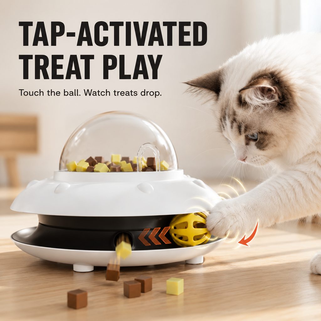 UFO Cat Treat Dispenser Toy – Motion-Activated Puzzle Play