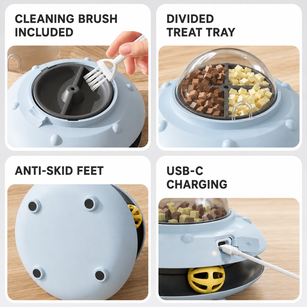UFO Cat Treat Dispenser Toy – Motion-Activated Puzzle Play