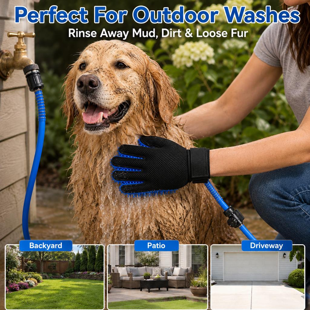 Pet Bathing Glove with Hose – Easy One-Hand Washing
