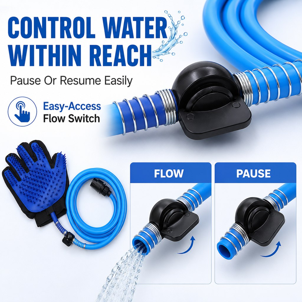 Pet Bathing Glove with Hose – Easy One-Hand Washing
