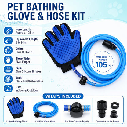 Pet Bathing Glove with Hose – Easy One-Hand Washing