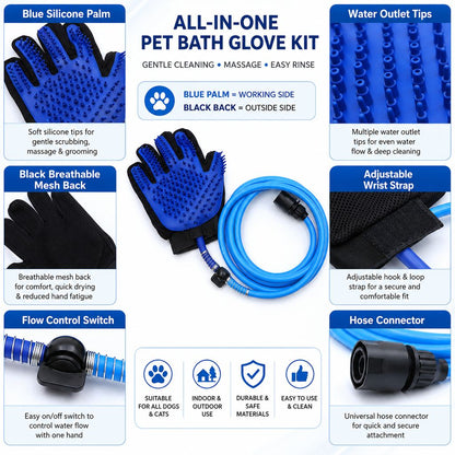 Pet Bathing Glove with Hose – Easy One-Hand Washing