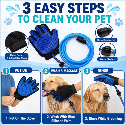 Pet Bathing Glove with Hose – Easy One-Hand Washing