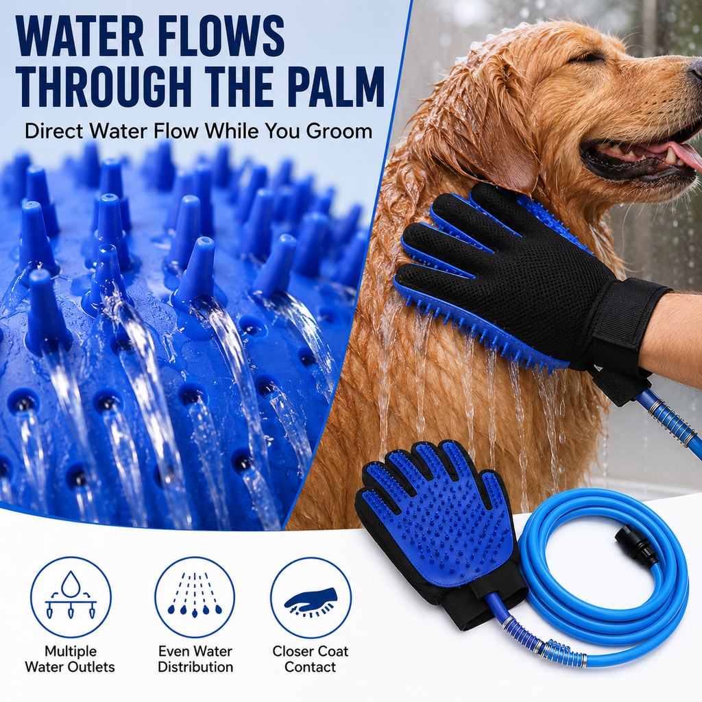 Pet Bathing Glove with Hose – Easy One-Hand Washing