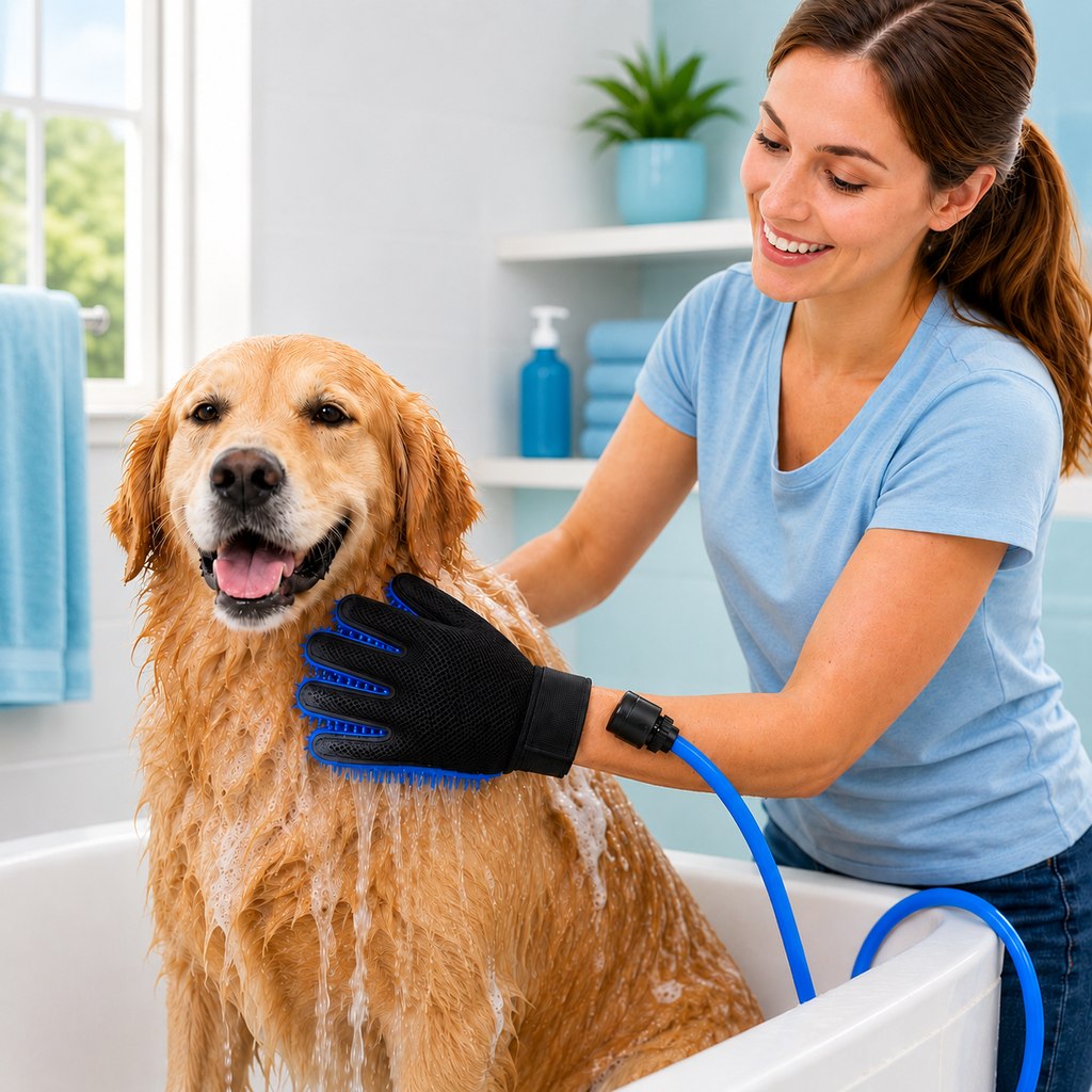 Pet Bathing Glove with Hose – Easy One-Hand Washing