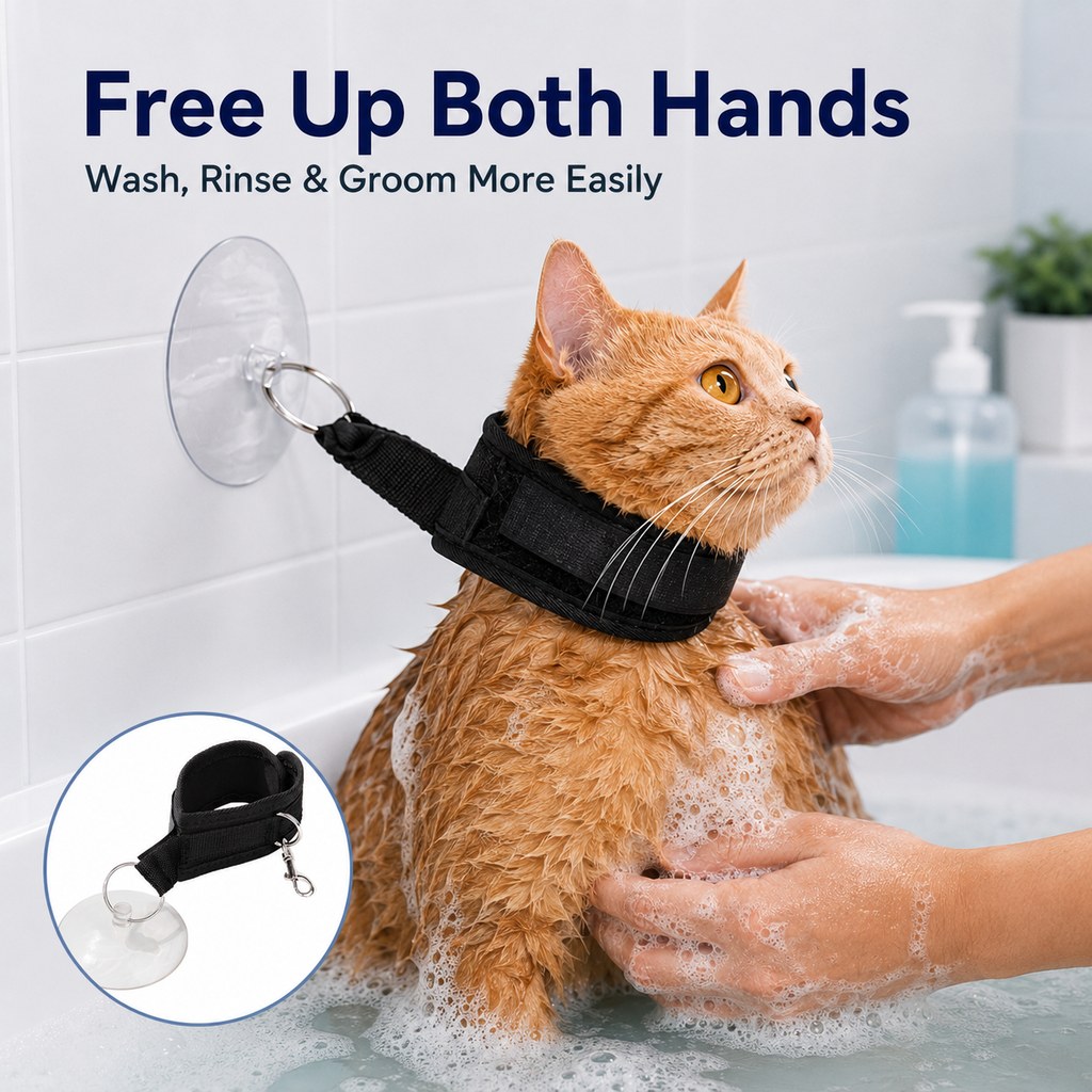 Suction Cup Pet Bath Restraint – Hands-Free, No Escapes