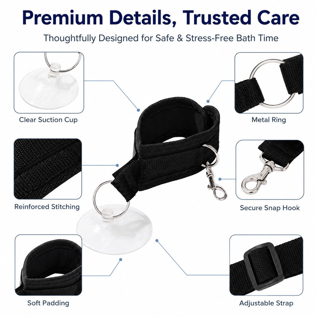 Suction Cup Pet Bath Restraint – Hands-Free, No Escapes