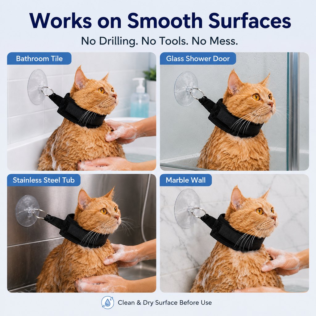 Suction Cup Pet Bath Restraint – Hands-Free, No Escapes