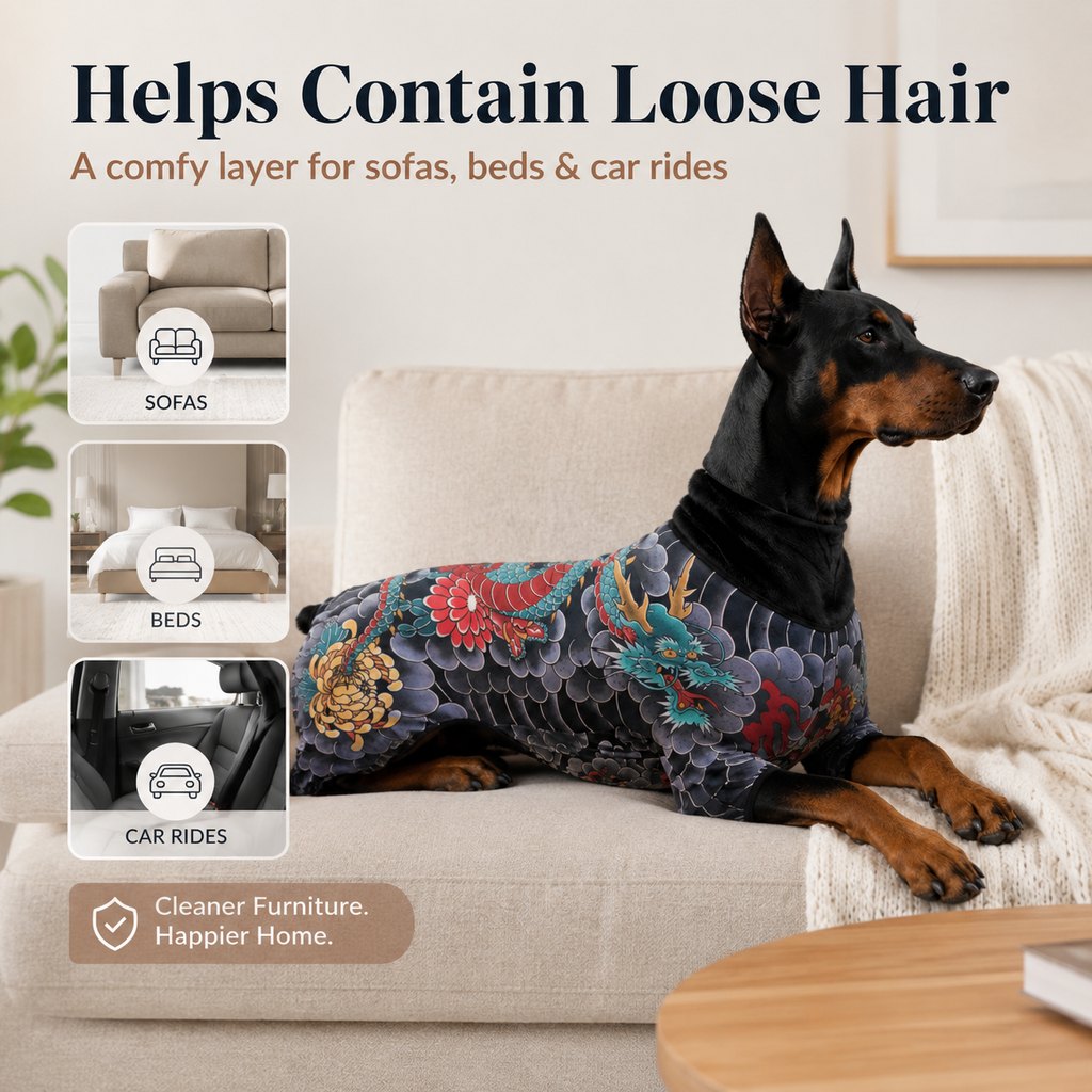 Tattoo Print Pet Bodysuit – Stretchy, Contains Loose Hair