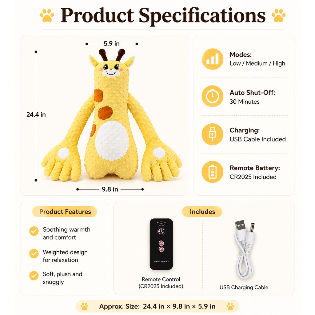 Heated Calming Plush Companion – Remote, 3 Modes