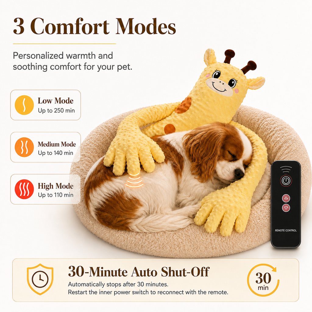 Heated Calming Plush Companion – Remote, 3 Modes