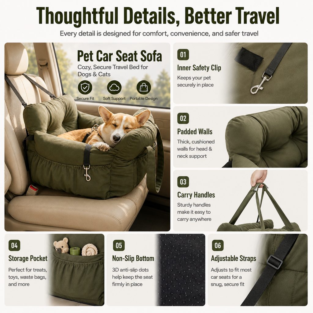 Pet Car Seat Sofa – Calmer, Secure Road Trips