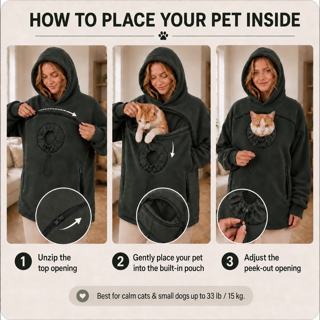 Hands-Free Pet Carrier Hoodie – Cozy Front Pouch