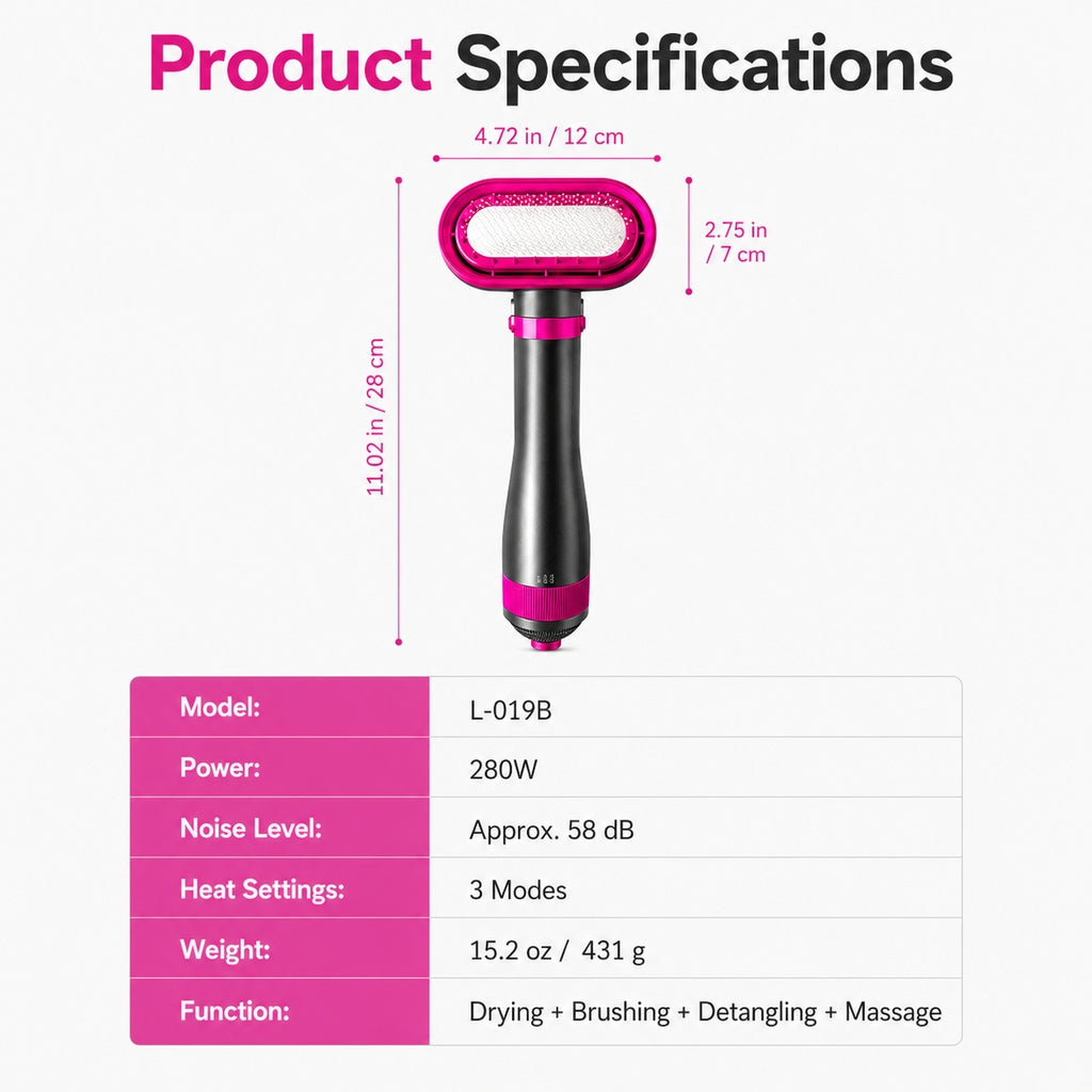 4-in-1 Pet Dryer Brush – Quiet Drying & Detangling