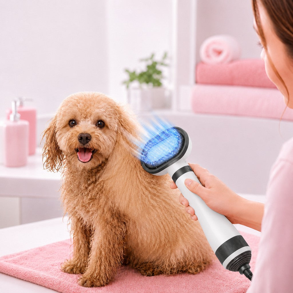 4-in-1 Pet Dryer Brush – Quiet Drying & Detangling