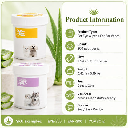Pet Eye & Ear Wipes – Gentle Tear Stain & Wax Cleanup