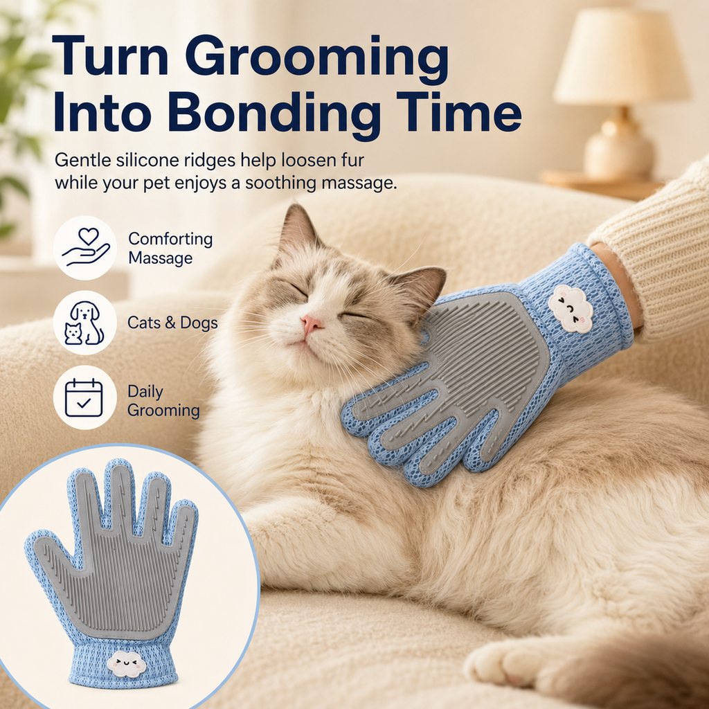 Dual-Sided Pet Grooming Glove – Gentle Deshedding