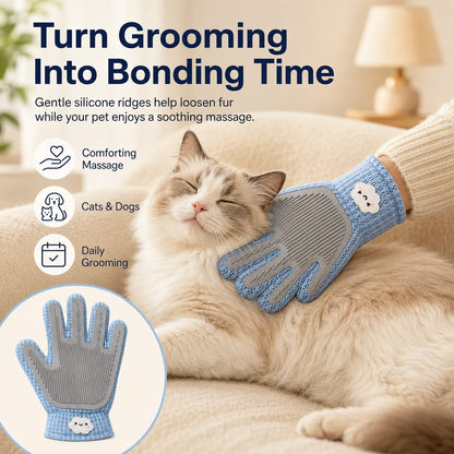 Dual-Sided Pet Grooming Glove – Gentle Deshedding