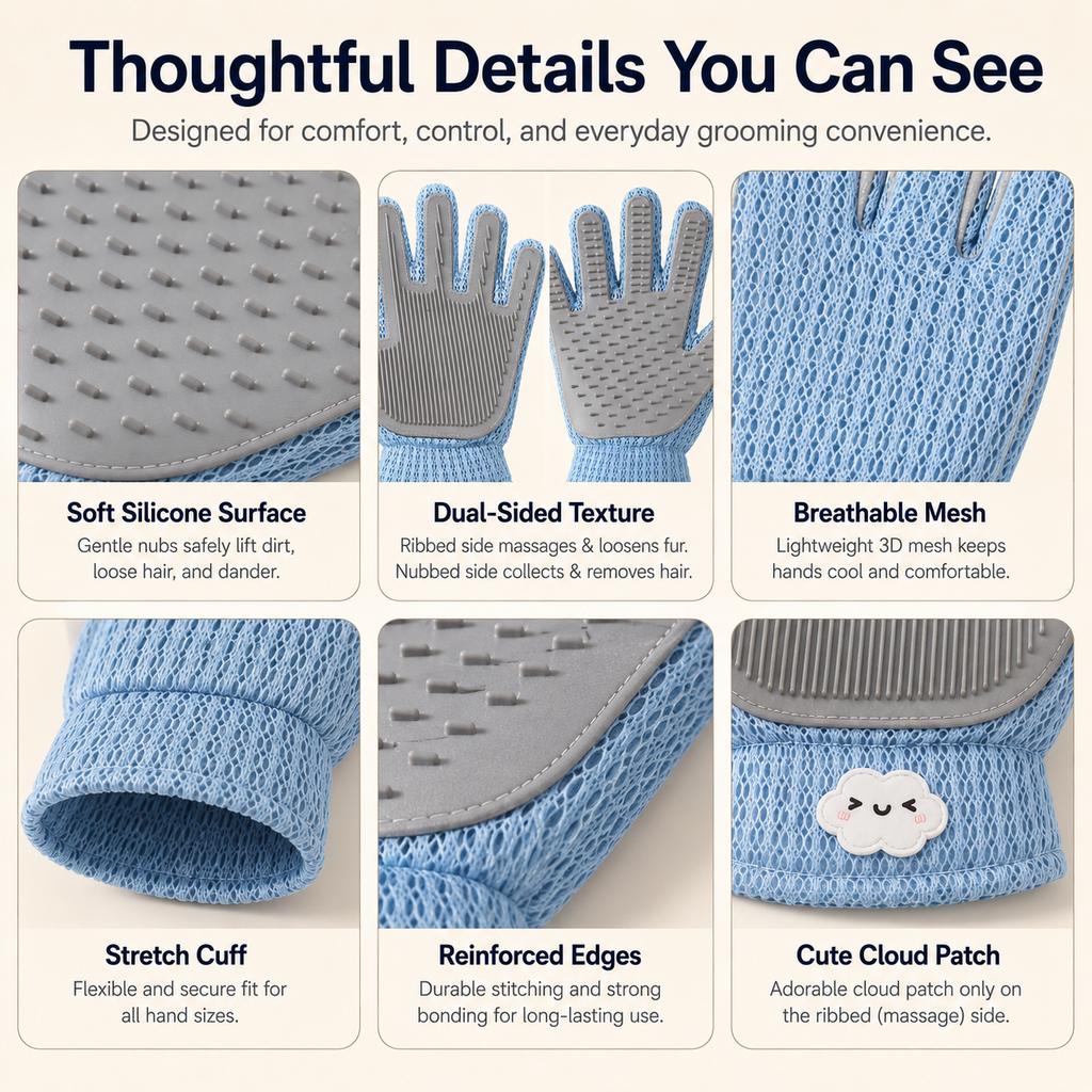 Dual-Sided Pet Grooming Glove – Gentle Deshedding