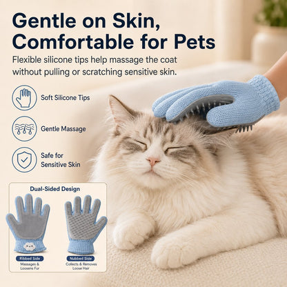 Dual-Sided Pet Grooming Glove – Gentle Deshedding