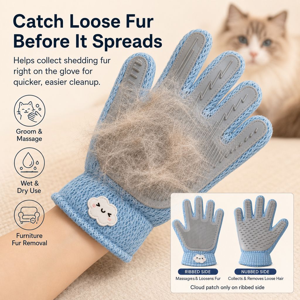Dual-Sided Pet Grooming Glove – Gentle Deshedding