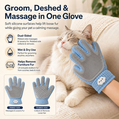 Dual-Sided Pet Grooming Glove – Gentle Deshedding