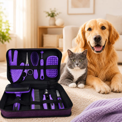 9-Piece Pet Grooming Kit – Shedding, Nails & Detangling