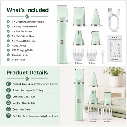 4-in-1 Cordless Pet Trimmer – Quiet At-Home Touch-Ups