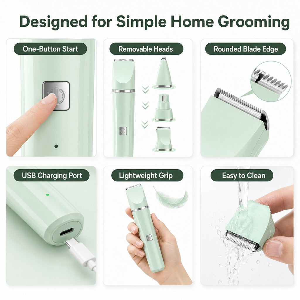 4-in-1 Cordless Pet Trimmer – Quiet At-Home Touch-Ups