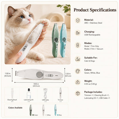 Pet Paw Trimmer with Vacuum – Low-Noise, Mess-Free