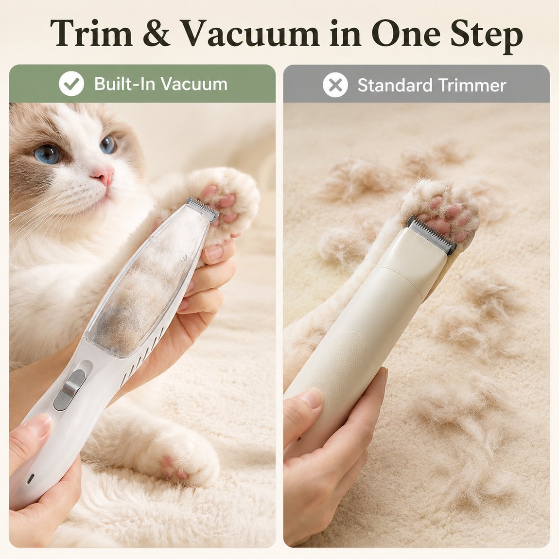 Pet Paw Trimmer with Vacuum – Low-Noise, Mess-Free