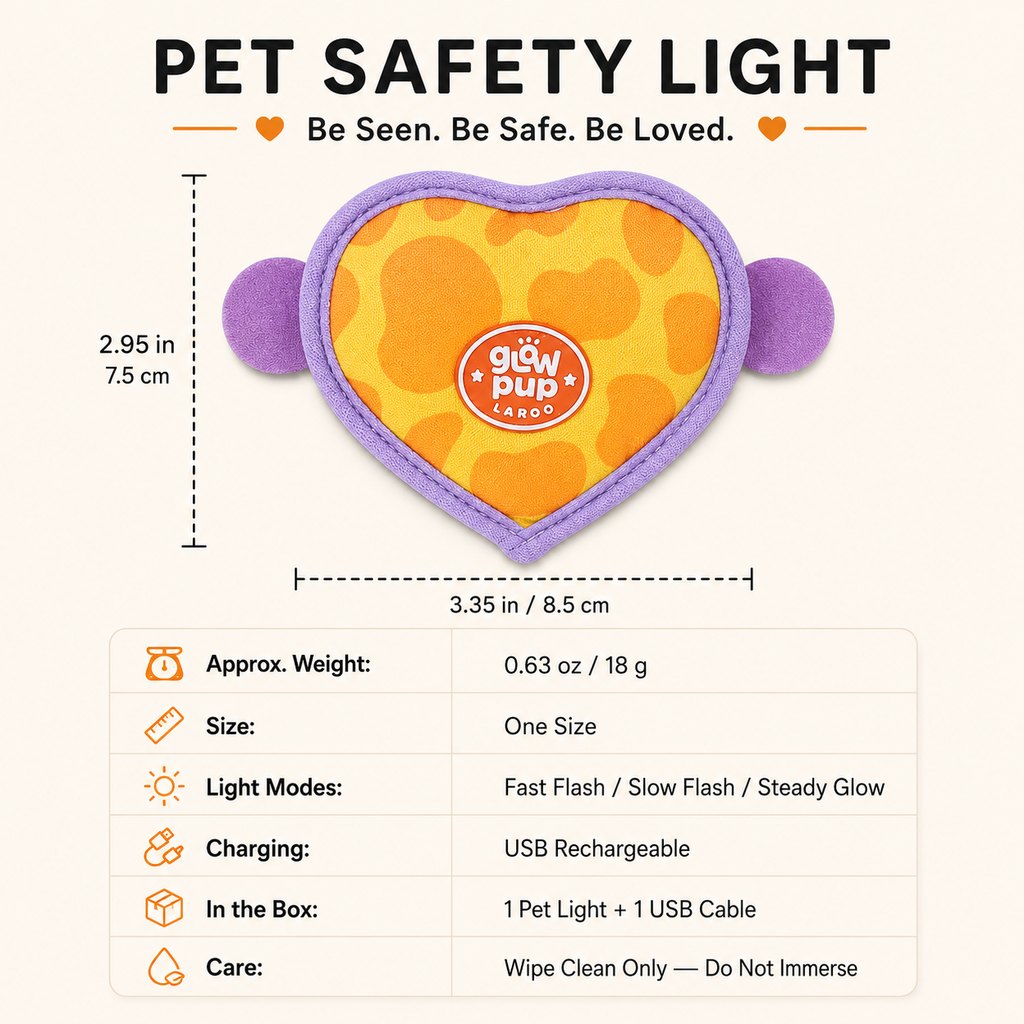 Heart LED Pet Safety Light – Visible on Night Walks