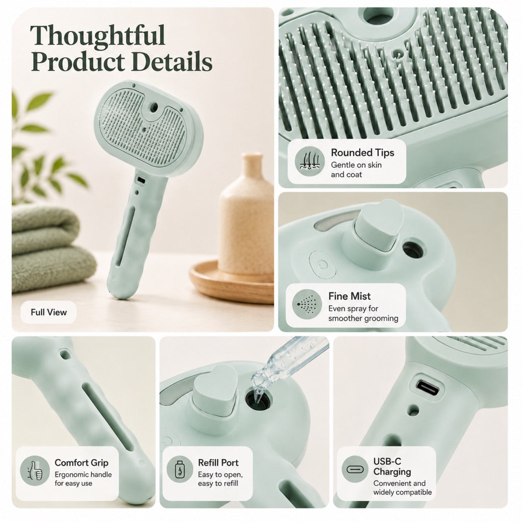 Mist Spray Grooming Brush – No Flying Fur Deshedding