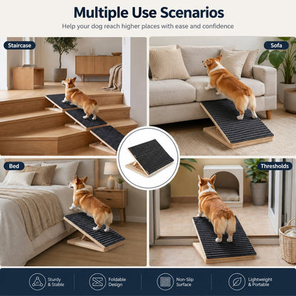 Foldable Wooden Dog Stairs – Non-Slip Sofa & Bed Access