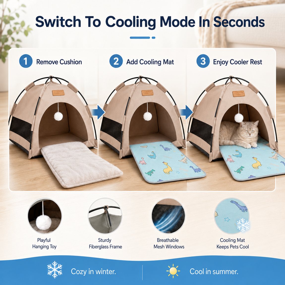 Pet Tent Bed with Cooling Mat – Cool Private Hideaway