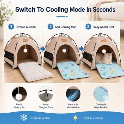 Pet Tent Bed with Cooling Mat – Cool Private Hideaway
