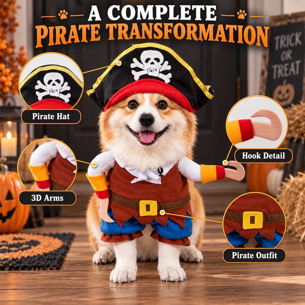 Pirate Dog Costume – Hat & Hook Arms