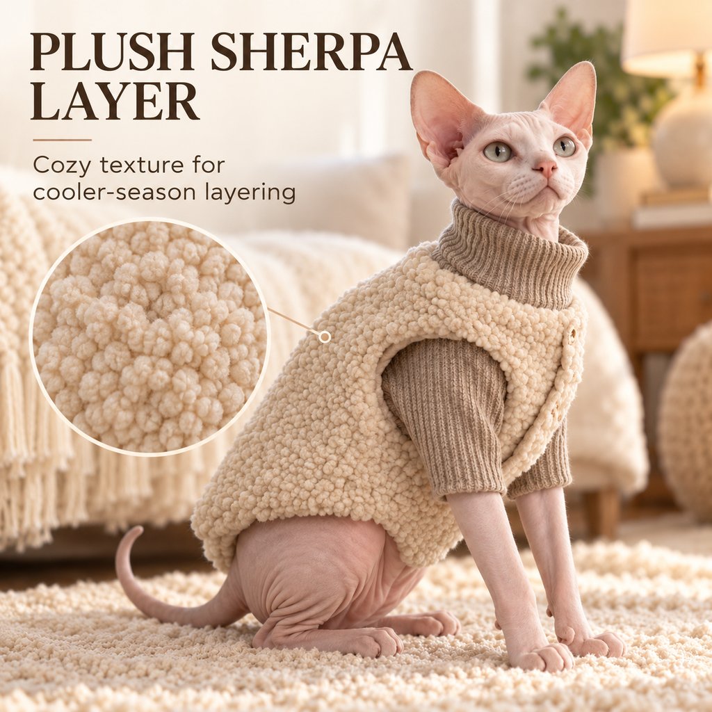 Cat Turtleneck Sweater & Sherpa Vest – Warm Layers
