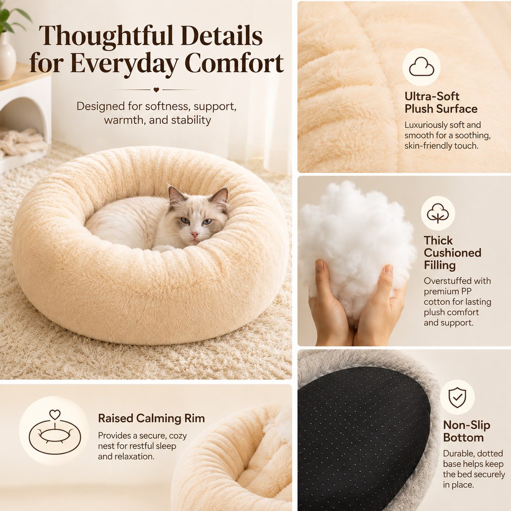 Plush Donut Pet Bed – Warm Cozy Nest