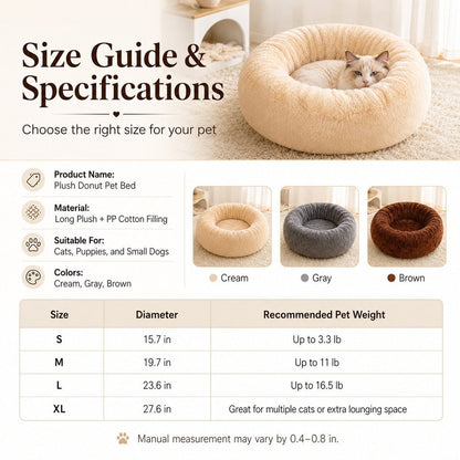 Plush Donut Pet Bed – Warm Cozy Nest