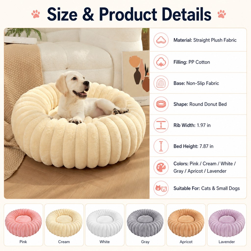 Plush Donut Pet Bed – Raised Rim Comfort