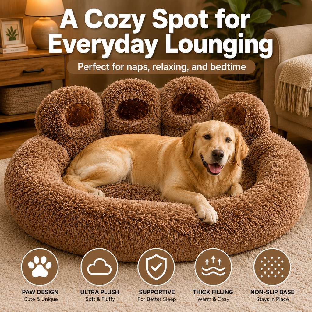 Paw-Shaped Plush Dog Bed – Raised Bolster Comfort