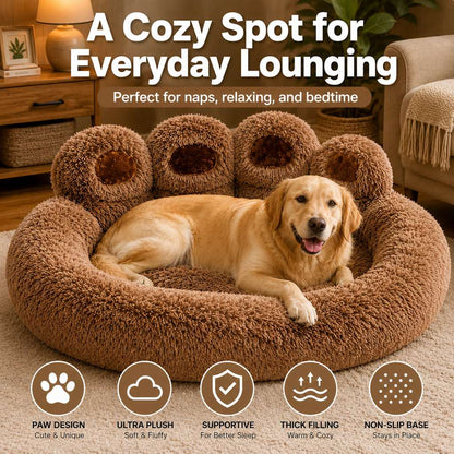 Paw-Shaped Plush Dog Bed – Raised Bolster Comfort