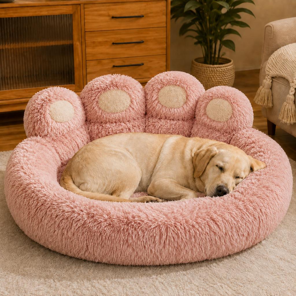 Paw-Shaped Plush Dog Bed – Raised Bolster Comfort