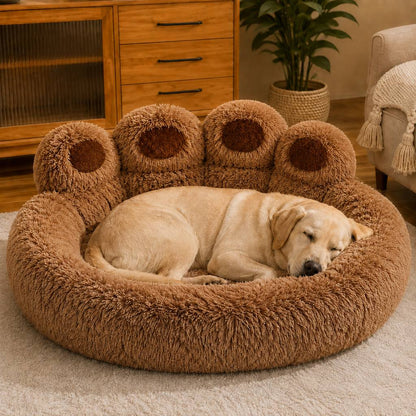 Paw-Shaped Plush Dog Bed – Raised Bolster Comfort