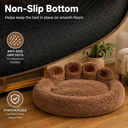 Paw-Shaped Plush Dog Bed – Raised Bolster Comfort