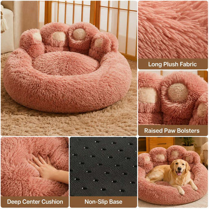 Paw-Shaped Plush Dog Bed – Raised Bolster Comfort